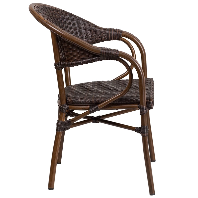 Flash Furniture Milano Rattan Patio Dining Arm Chair in Dark Brown (Set of 3)