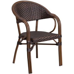 flash furniture milano rattan patio dining arm chair in dark brown (set of 3)