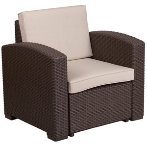 flash furniture wicker patio chair in chocolate brown and beige