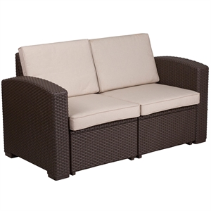Flash Furniture Wicker Patio Loveseat in Chocolate Brown and Beige