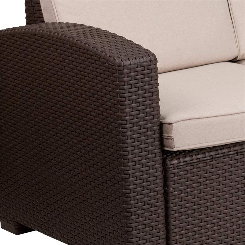 Flash Furniture Wicker Patio Sofa in Chocolate Brown and Beige