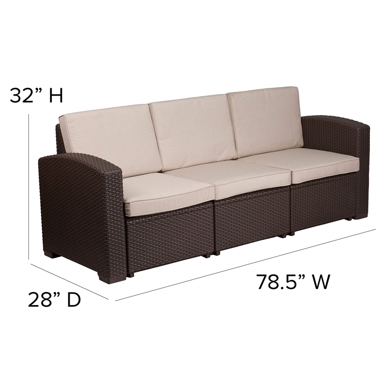 Flash Furniture Wicker Patio Sofa in Chocolate Brown and Beige