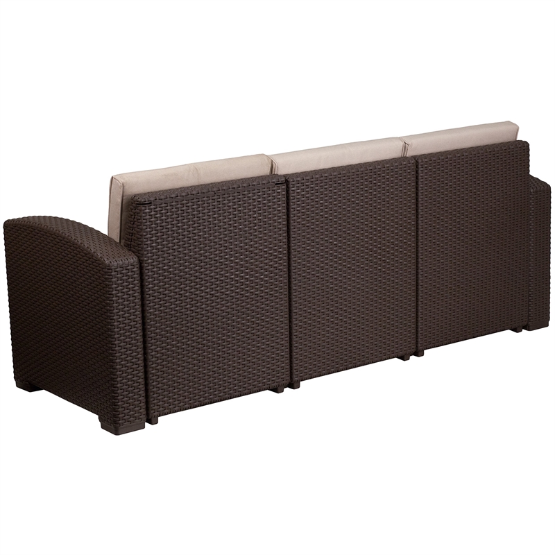 Flash Furniture Wicker Patio Sofa in Chocolate Brown and Beige