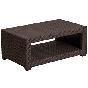 Flash Furniture Wicker Patio Coffee Table in Chocolate Brown