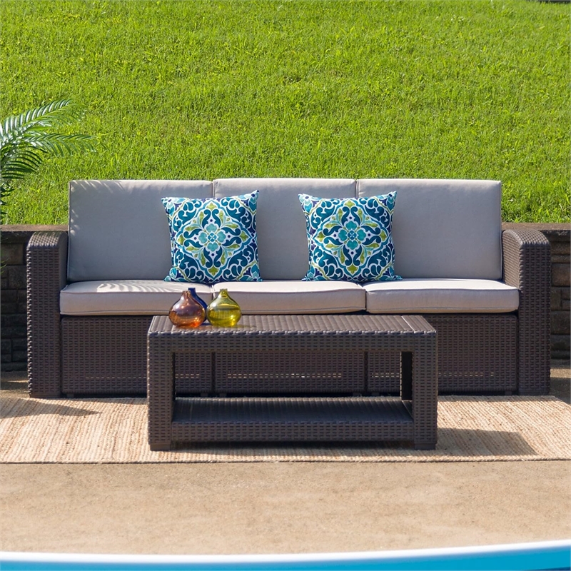 Flash Furniture Wicker Patio Coffee Table in Chocolate Brown