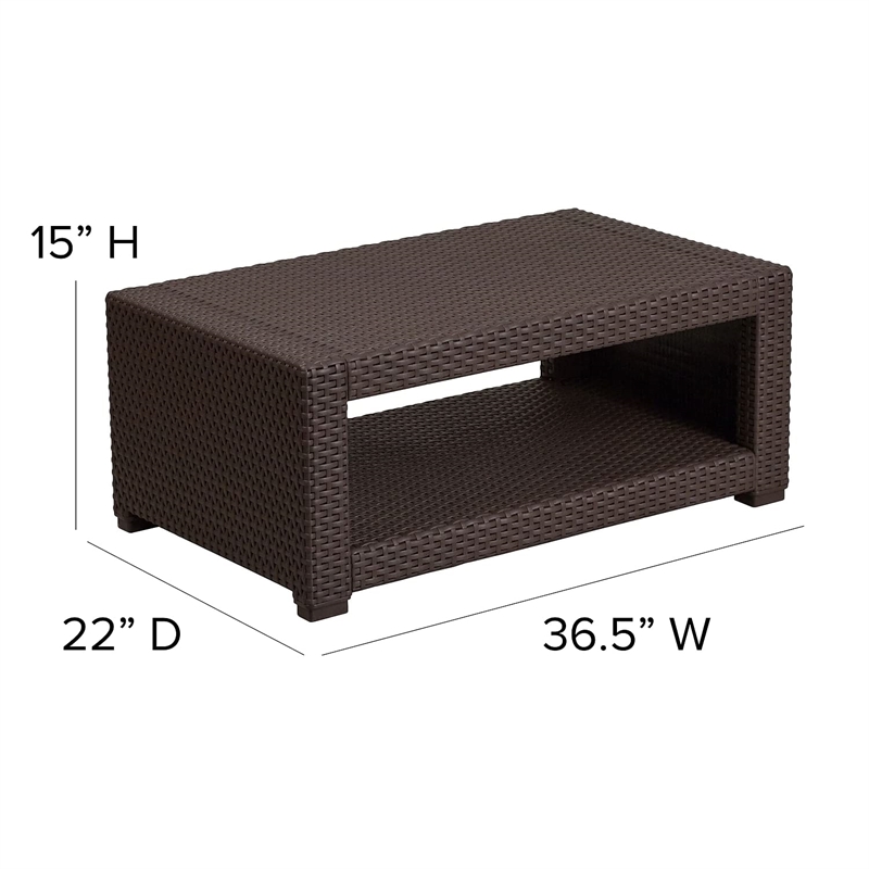 Flash Furniture Wicker Patio Coffee Table in Chocolate Brown