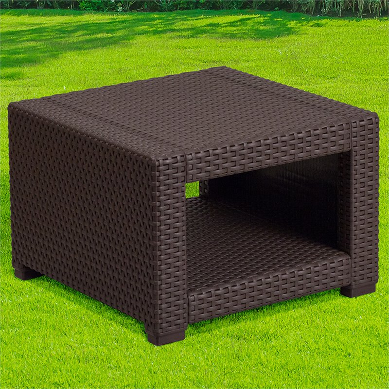 Flash Furniture Wicker Patio End Table in Chocolate Brown Cymax Business
