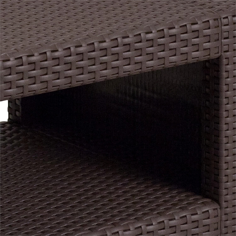 Flash Furniture Wicker Patio End Table in Chocolate Brown