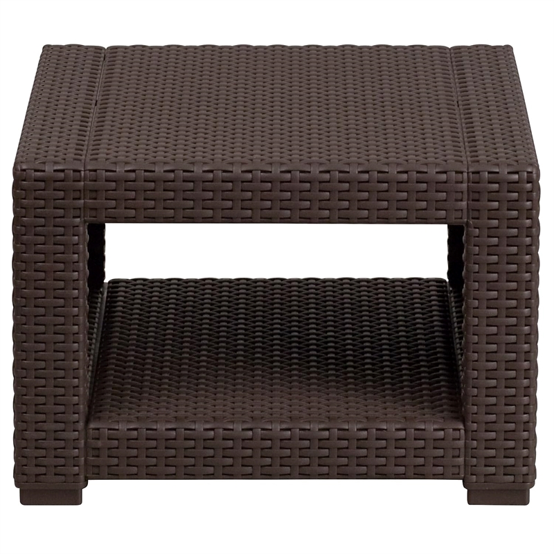 Flash Furniture Wicker Patio End Table in Chocolate Brown