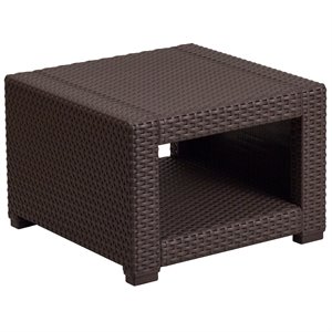 flash furniture wicker patio end table in chocolate brown