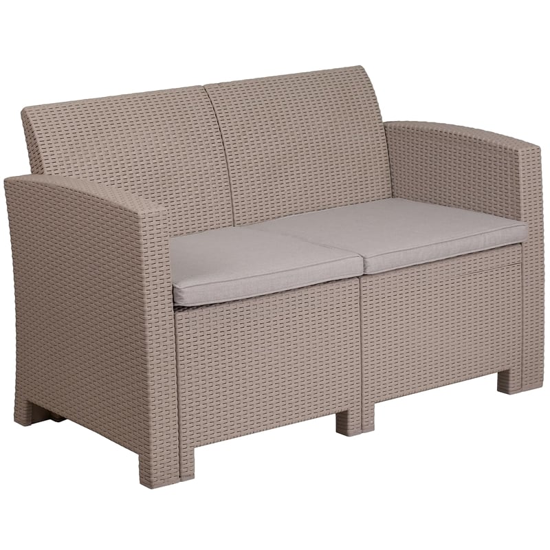 Flash Furniture Wicker Patio Loveseat in Light Gray