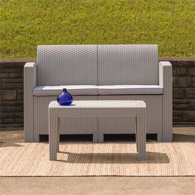 Flash Furniture Wicker Patio Loveseat in Light Gray
