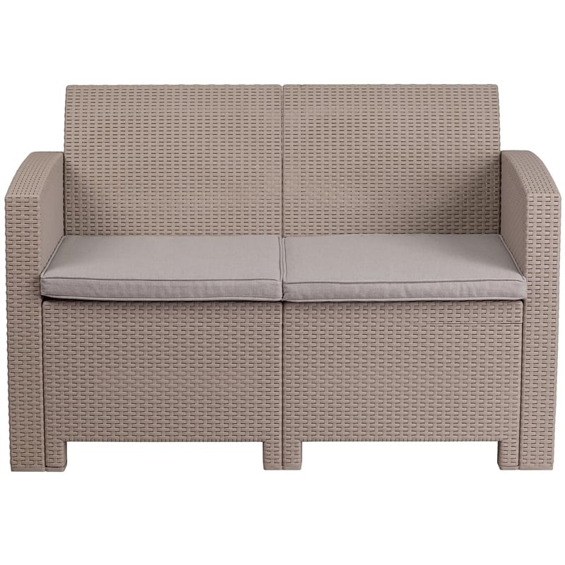 Flash Furniture Wicker Patio Loveseat in Light Gray