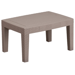 Flash Furniture Wicker Plank Top Patio Coffee Table in Light Gray