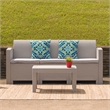 Flash Furniture Wicker Plank Top Patio Coffee Table in Light Gray