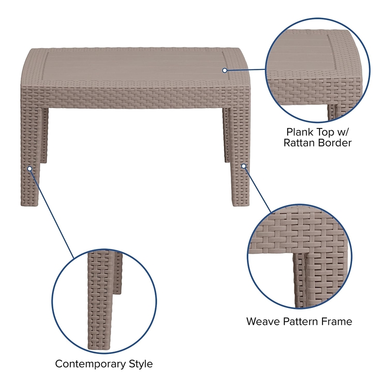 Flash Furniture Wicker Plank Top Patio Coffee Table in Light Gray