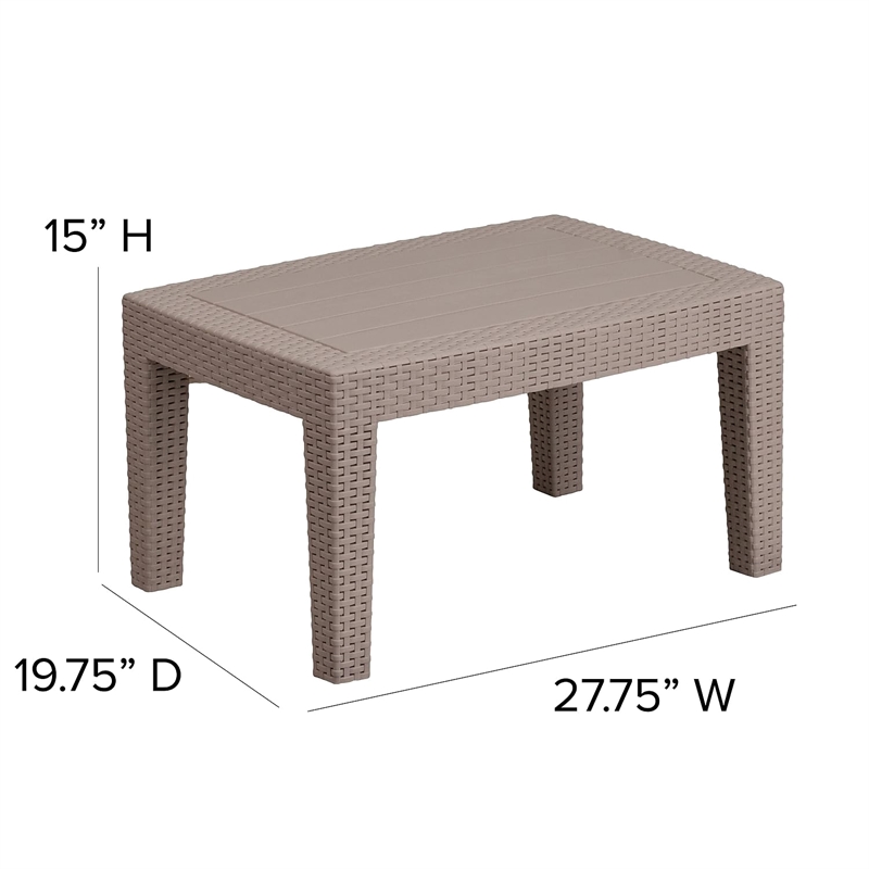 Flash Furniture Wicker Plank Top Patio Coffee Table in Light Gray