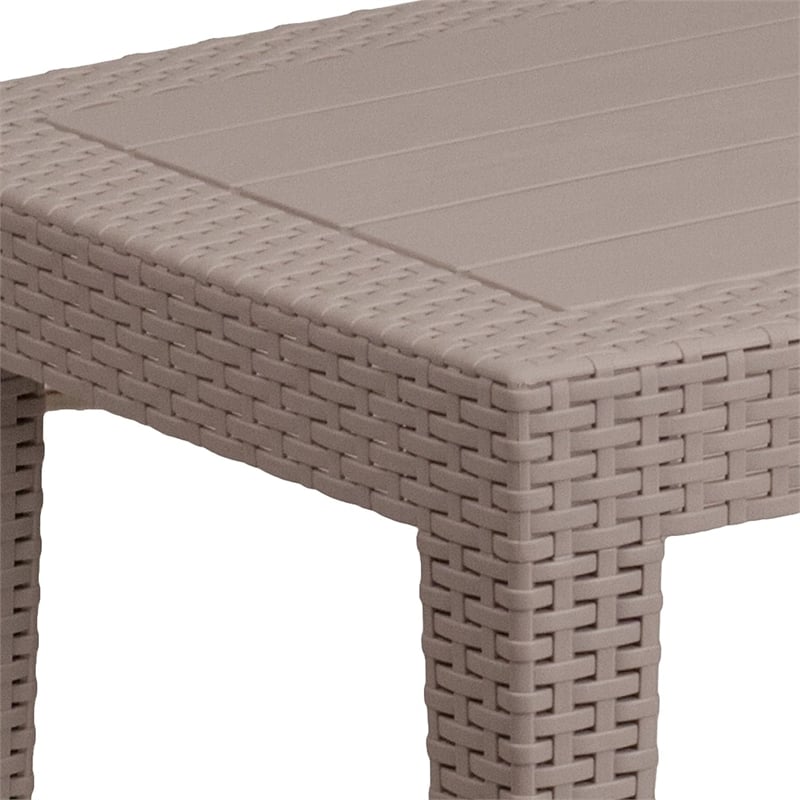 Flash Furniture Wicker Plank Top Patio Coffee Table in Light Gray