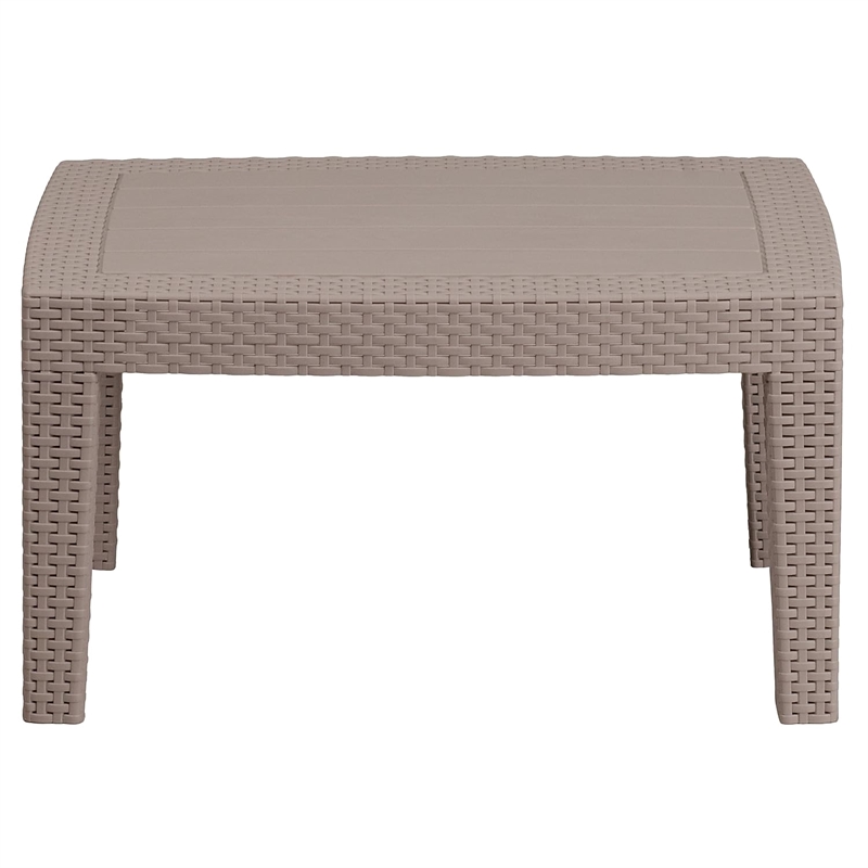 Flash Furniture Wicker Plank Top Patio Coffee Table in Light Gray