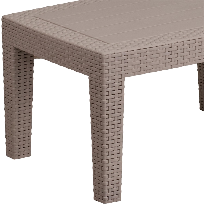 Flash Furniture Wicker Plank Top Patio Coffee Table in Light Gray