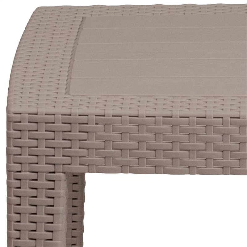 Flash Furniture Wicker Plank Top Patio Coffee Table in Light Gray