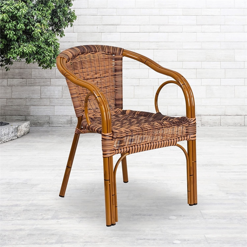 Flash Furniture Rattan Chair Aluminum Frame Dark Red Bamboo