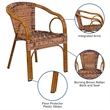 Flash Furniture Rattan Chair Aluminum Frame Dark Red Bamboo