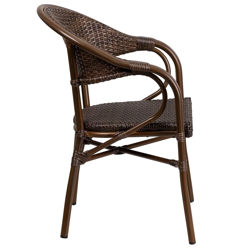 Flash Furniture Milano Rattan Patio Dining Arm Chair in Cafe Brown