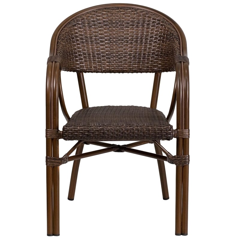Flash Furniture Milano Rattan Patio Dining Arm Chair in Cafe Brown