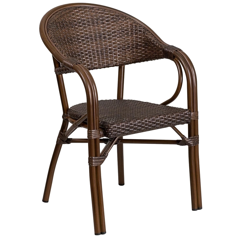 Flash Furniture Milano Rattan Patio Dining Arm Chair in Cafe Brown