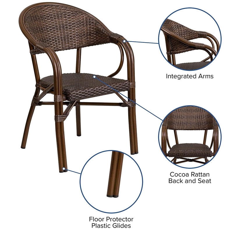 Flash Furniture Milano Rattan Patio Dining Arm Chair in Cafe Brown