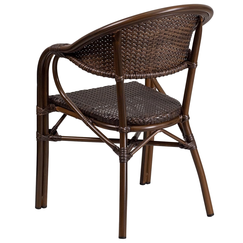 Flash Furniture Milano Rattan Patio Dining Arm Chair in Cafe Brown