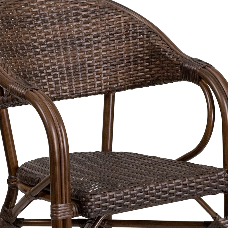Flash Furniture Milano Rattan Patio Dining Arm Chair in Cafe Brown