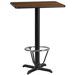 flash furniture laminate top x-base restaurant bar table in walnut and black with foot ring