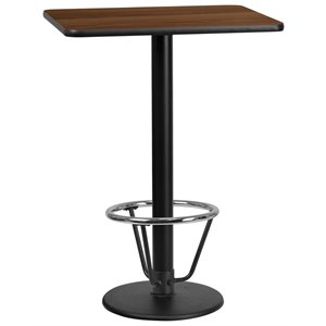 flash furniture laminate top round base restaurant bar table in walnut and black with foot ring