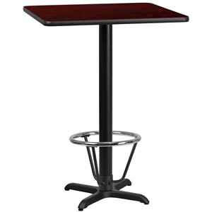 flash furniture laminate top x-base restaurant bar table in mahogany and black with foot ring