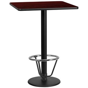 flash furniture laminate top round base restaurant bar table in mahogany and black with foot ring