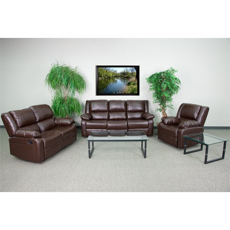 Flash Furniture Harmony 3 Piece Leather Reclining Sofa Set in Brown