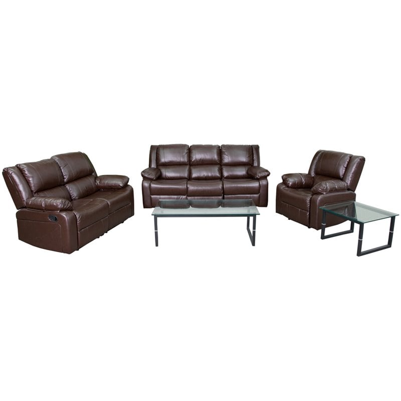 Flash Furniture Harmony 3 Piece Leather Reclining Sofa Set in Brown