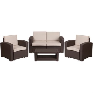 flash furniture 4 piece wicker patio sofa set in chocolate brown and beige