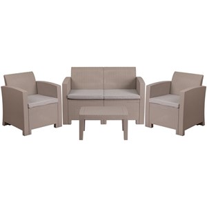 Flash Furniture 4 Piece Wicker Patio Sofa Set in Light Gray