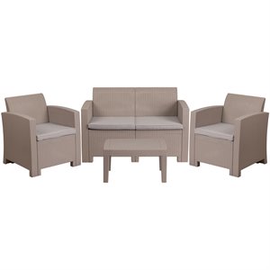 flash furniture 4 piece contemporary plastic wicker rattan patio sofa set (a)