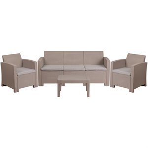 flash furniture 4 piece contemporary plastic wicker rattan patio sofa set (b)