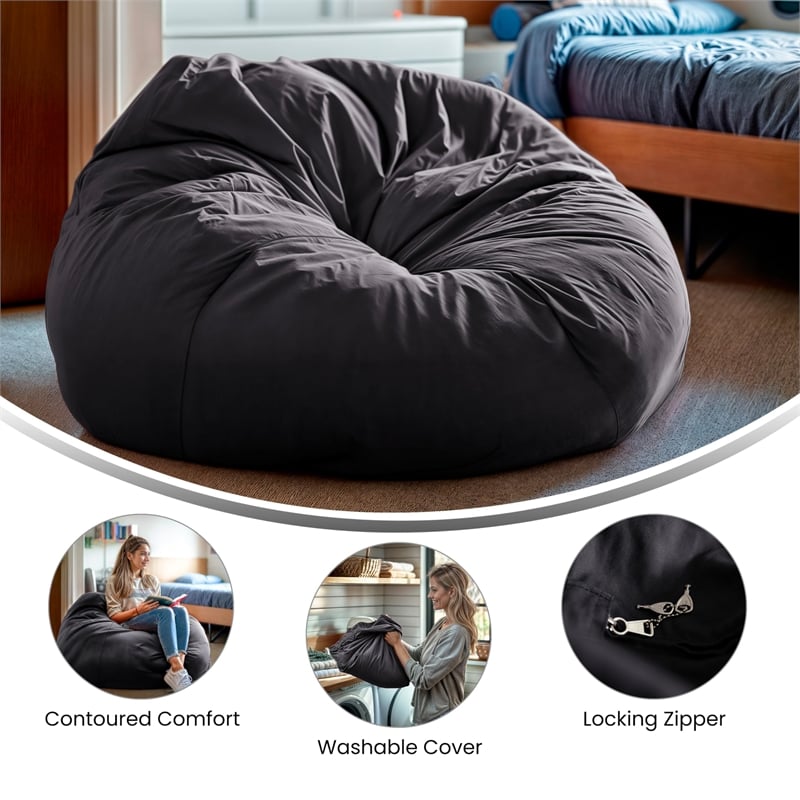 Flash Furniture Oversized Bean Bag Chair in Gray