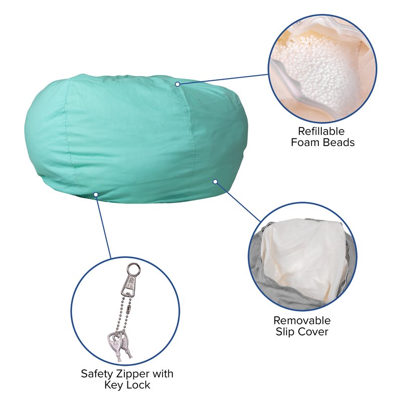 Flash Furniture Oversized Bean Bag Chair in Mint Green