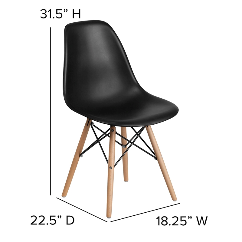 Flash Furniture Elon Plastic Accent Chair with Wood Base in Black