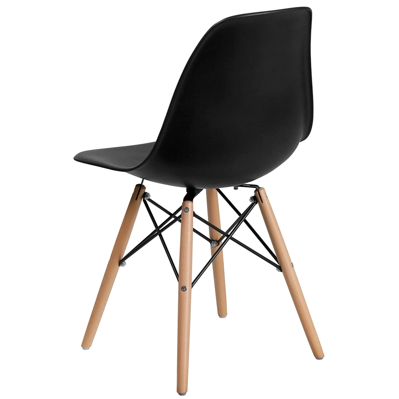 Flash Furniture Elon Plastic Accent Chair with Wood Base in Black