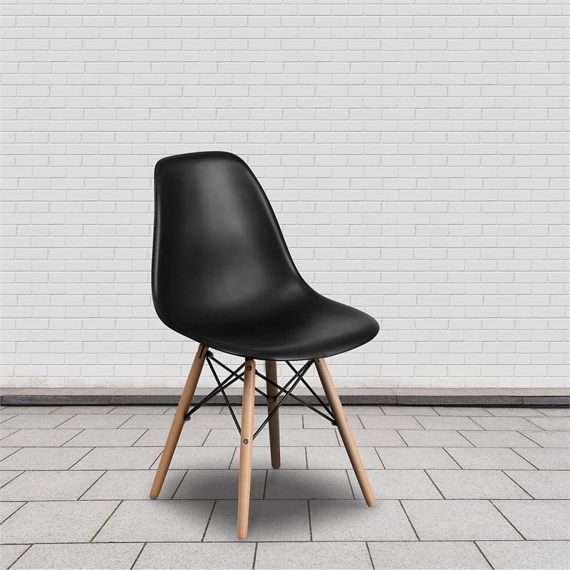 Flash Furniture Elon Plastic Accent Chair with Wood Base in Moss Green