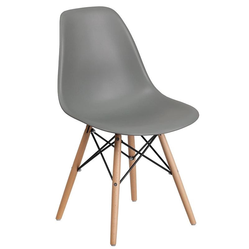 Flash Furniture Elon Plastic Accent Chair with Wood Base in Gray
