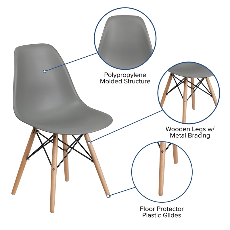 Flash Furniture Elon Plastic Accent Chair with Wood Base in Gray